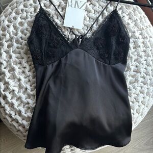 Zara Black Lace Satin Cami Top